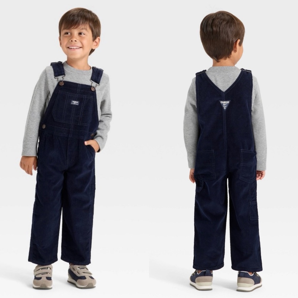 OshKosh B’gosh | Toddler Boys Corduroy Overall | Navy Blue and Plaid | 18 Months